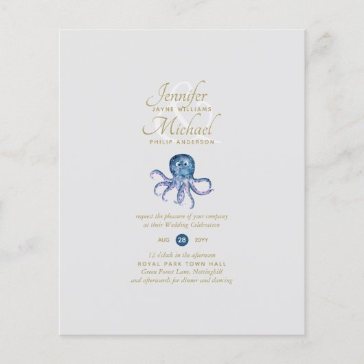 Papier Cute Vie marine Octopus Ocean View Mariage (Devant)