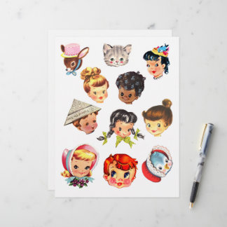 Papier Cute Vintage Kids Heads Clipart Sheet