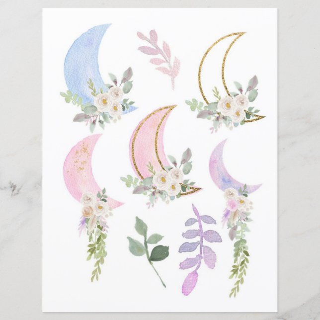 Papier Cute Watercolor Moon & Floral Cutouts pour Journal (Devant)