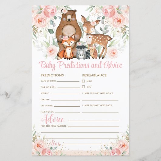 Papier Cute Woodland Animals Baby Predictions & Conseils (Devant)