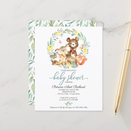 Papier Cute Woodland Animaux Baby shower verdoyant (Devant/Arrière en situation)