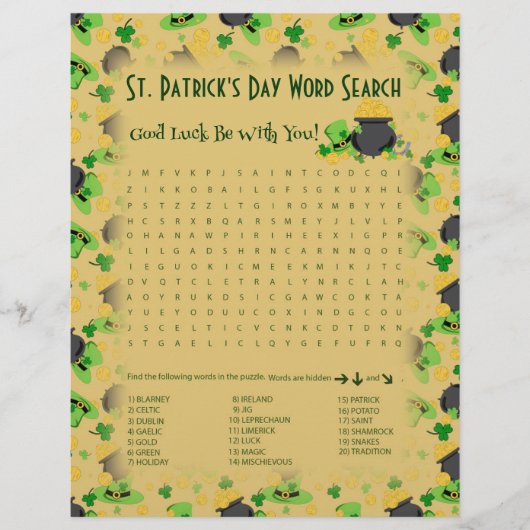 Papier Cutesy Luck for Irish Word Search Game (Devant)