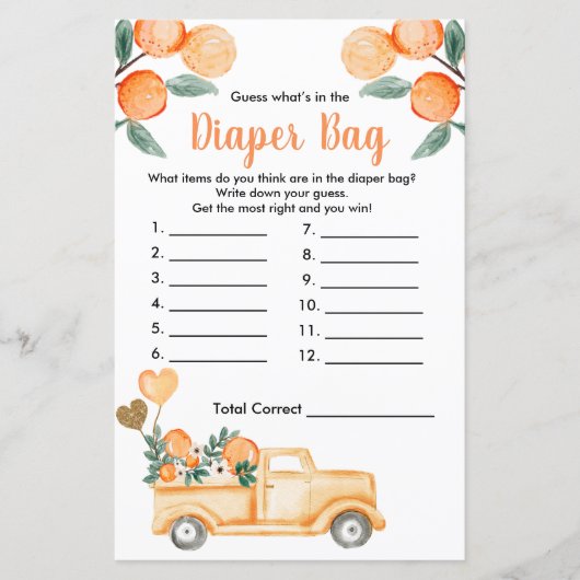 Papier Cutie Orange Citrus Guess What's In the Diaper Bag (Devant)