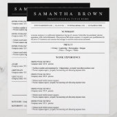 Papier CV de demande d'emploi professionnel (Devant / Derrière)