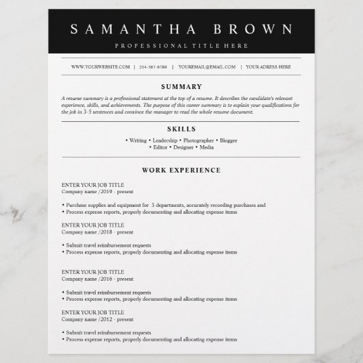 Papier CV de l'application professionnelle (Devant)