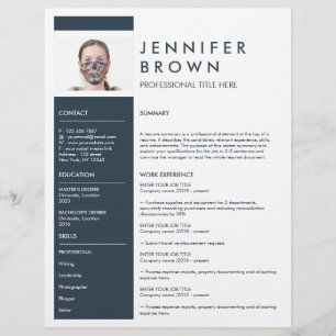 Papier CV de reprise minimal de la marine avec photo