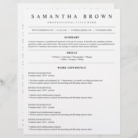 Papier Cv professionnelle moderne (Devant / Derrière)