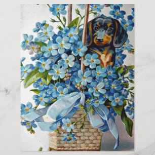 Papier Dachshund et Forget-Me-Nots