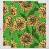 Papier Dahlias en jaune et vert (Devant / Derrière)