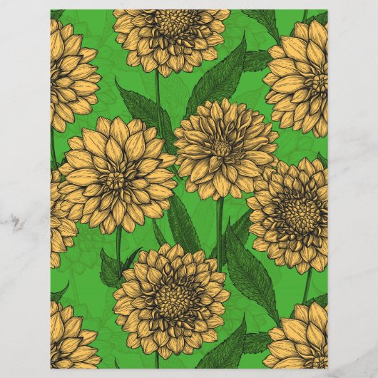 Papier Dahlias en jaune et vert (Devant)