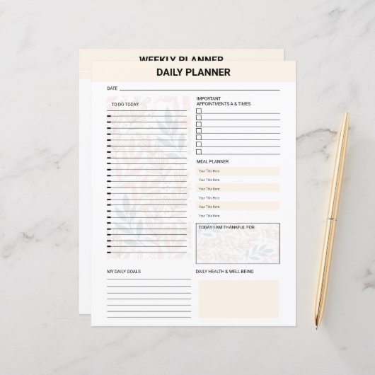 Papier Daily Planner Template (Devant/Arrière en situation)