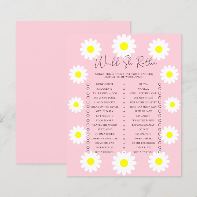 Papier Daisies - Aimerait-elle un jeu baby shower (Devant / Derrière)