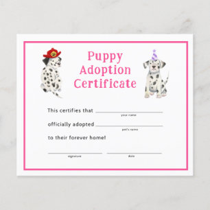 Papier Dalmatiens Girl Party Puppy Adoption Certificat