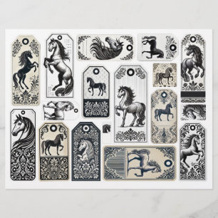 Papier Damask Flourished Tags avec Chevaux