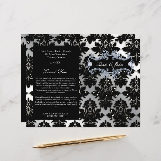 Papier Damask Parties scintillant Silver Mariage Annivers (Devant/Arrière en situation)