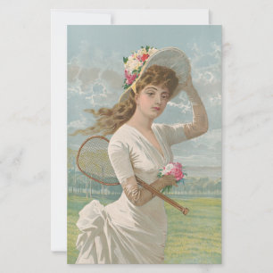 Papier Dame de tennis victorienne avec chapeau à fleurs A