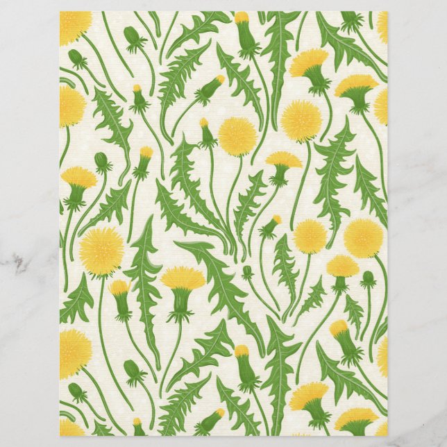Papier Dandelions, vert, jaune et blanc (Devant)