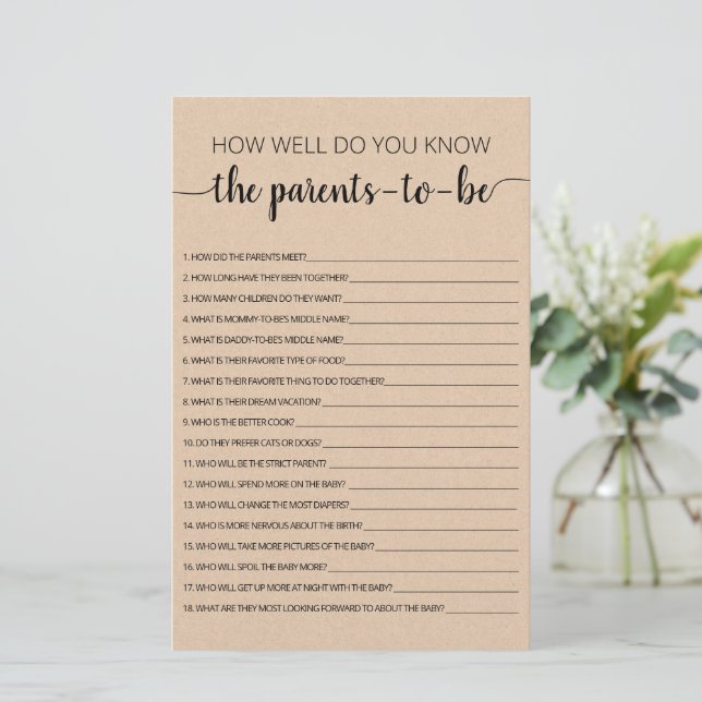 Papier Dans quelle mesure connaissez-vous la Baby Shower  (Debout devant)