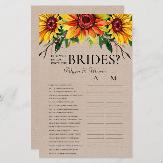 Papier Dans quelle mesure connaissez-vous les tournesols  (Devant / Derrière)