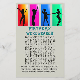 Papier Danse Anniversaire Mot de recherche Jeu