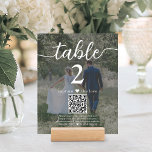 Papier Dark 2 Photo Mariage QR Code Script Numéro de tabl<br><div class="desc">Ajoutez une touche de finition personnalisée aux décorations de la réception de mariage avec des cartes personnalisées de photo et de numéro de table QR Code. Les images et le libellé sont simples à customiser, et peuvent être différents ou identiques à l'avant et à l'arrière. Si vous préférez, changez "capter...</div>