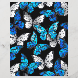 Papier Dark Seamless Pattern with Blue Butterflies Morpho