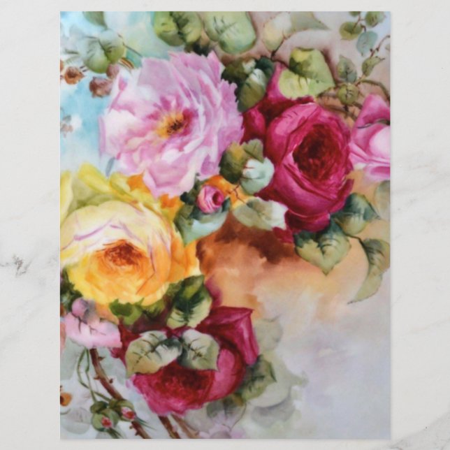 Papier d'artisanat d'art fleuri Rose peint à la ma (Devant)