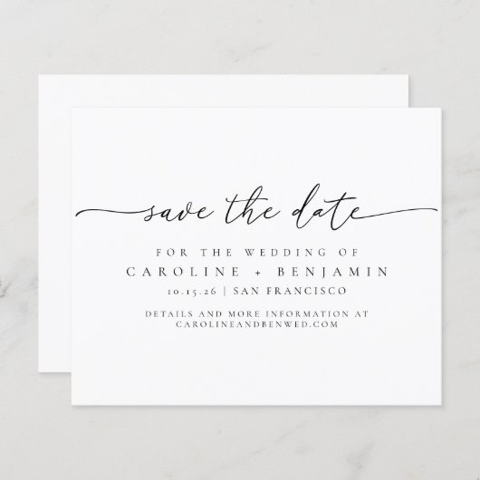 Papier Date de sauvegarde du Mariage de script noir minim (Devant / Derrière)