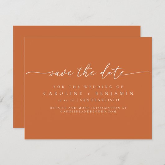 Papier Date de sauvegarde du Mariage de script orange min (Devant / Derrière)