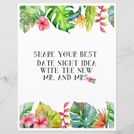 Papier Date Nuit Fête des mariées tropicale Activité (Devant)