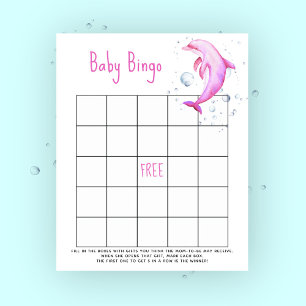 Papier Dauphin rose aquarelle - jeu de bingo Baby shower