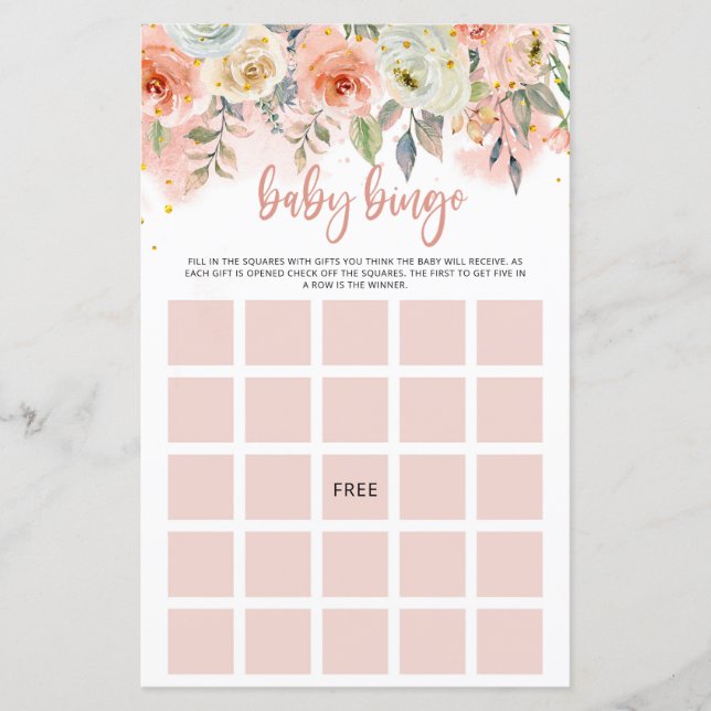 Papier de Bingo pour bébé floral Pêcher (Devant)