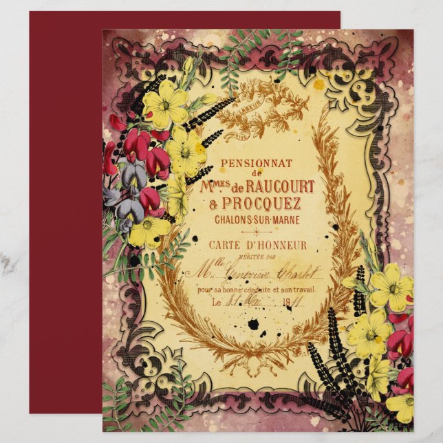 Papier de cadrage Ephemera vintage Bourgogne (Devant / Derrière)