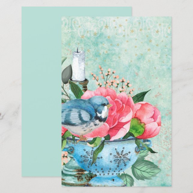 papier de découpage de l'aquarelle d'oiseau vintag (Devant / Derrière)