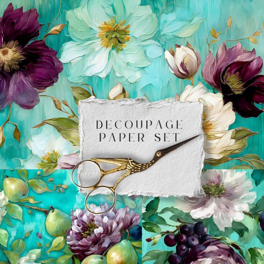 Papier de découpage vintage Rustique Turquoise et 