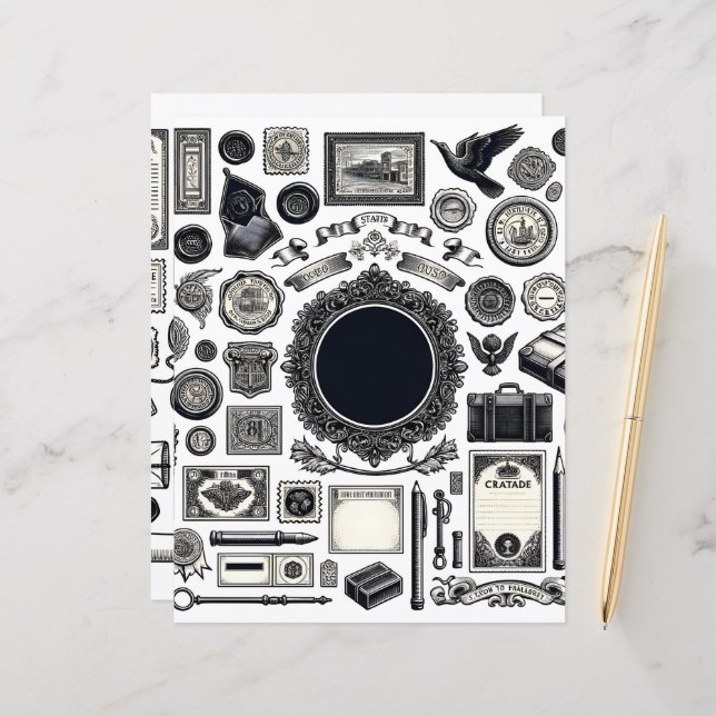 Papier de découpe et de collage en ligne Ephemera  (Devant/Arrière en situation)