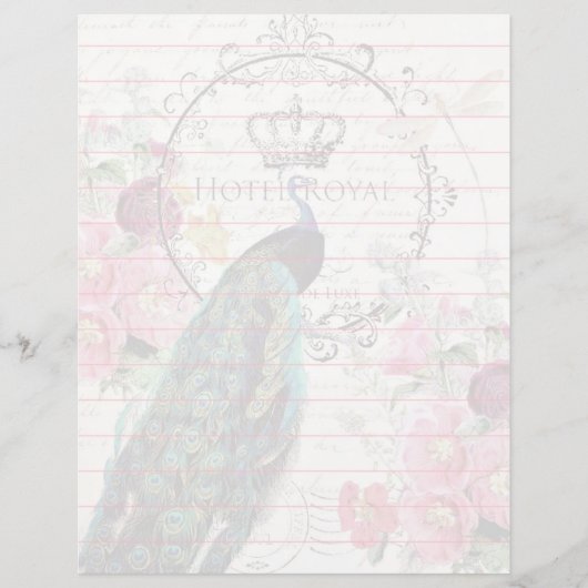 papier de fond paon et fleurs de printemps (Devant)