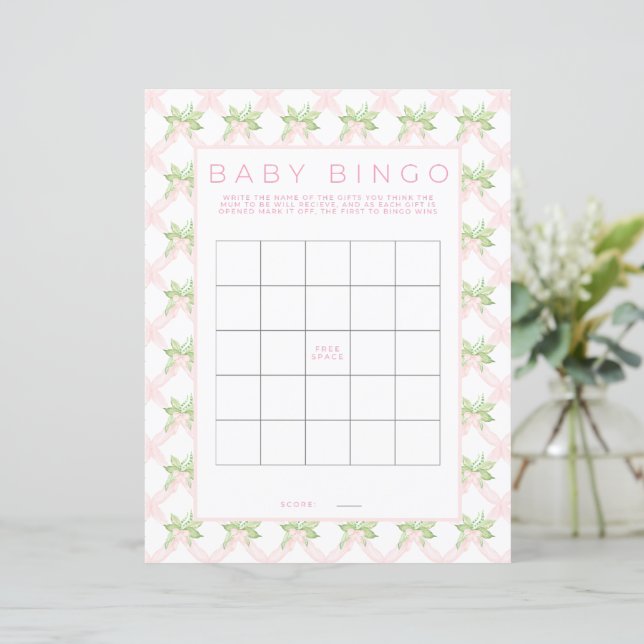 Papier de jeu Baby shower de Bingo rose (Debout devant)