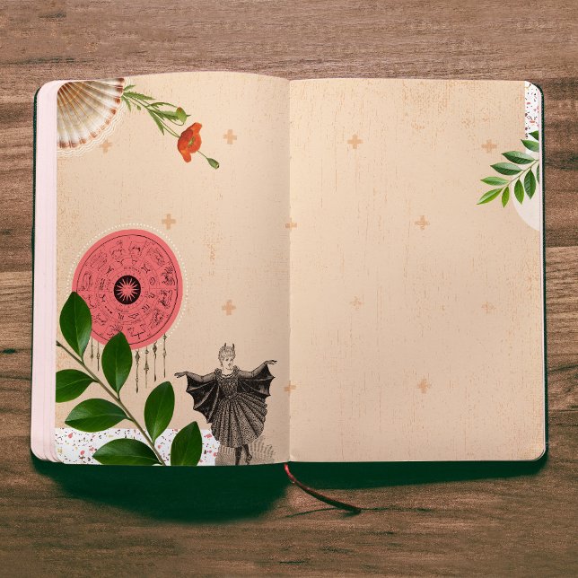 Papier de journal de découpage beige de collage vi (Art Junk Journal Printed Paper Sheet in Modern Collage design, leafy, horoscope wheel, terrazzo.)