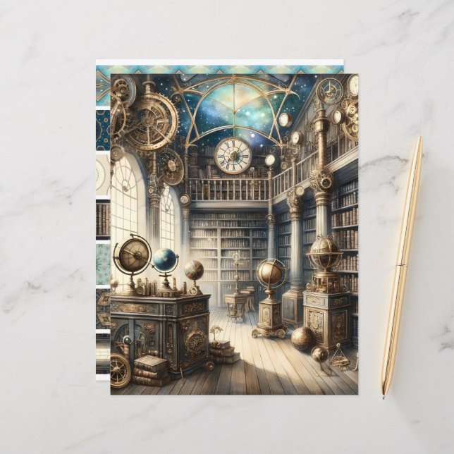 Papier de la bibliothèque Celestial Steampunk (Devant/Arrière en situation)