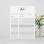 Papier De la cuisine de la recette de monogramme gris arg (Debout devant)