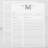 Papier De la cuisine de la recette de monogramme gris arg (Devant / Derrière)