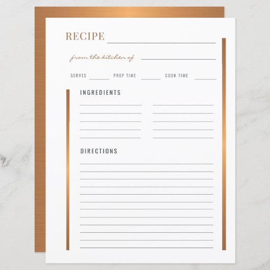 Papier De la cuisine de l'élégante recette blanche or (Devant / Derrière)