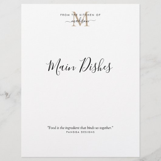 Papier De la cuisine de l'or Monogram Recette Divider (Devant)