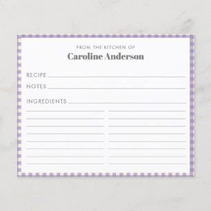 Papier De la cuisine du nom Lilac Plaid Recette Card