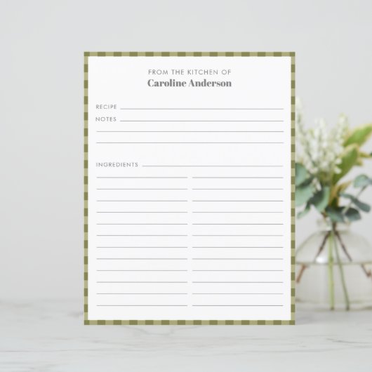 Papier De La Cuisine | Insertion de recette vert olive (Debout devant)