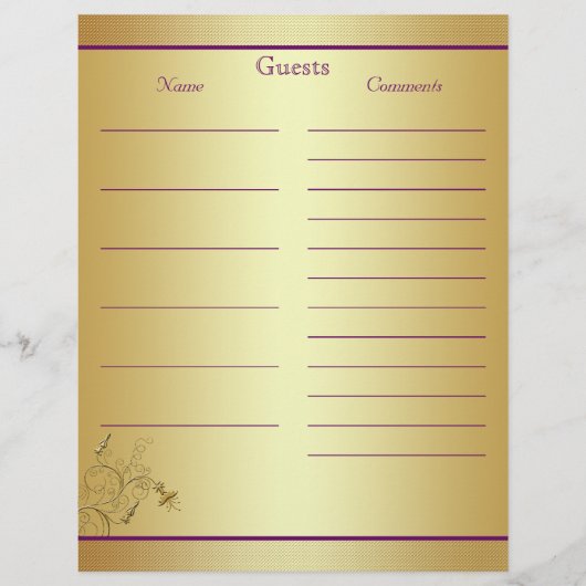 Papier de livre d'or violet Floral (Devant)