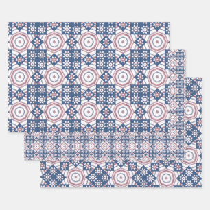 Papier de Motif d'enveloppement Blue Star Quilt