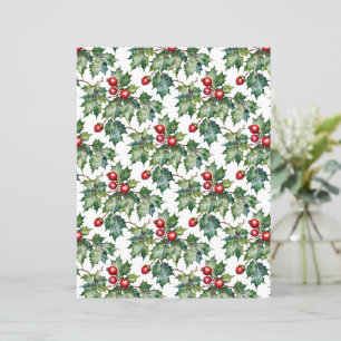 Papier de Noël au houx et aux baies à l'aquarelle 