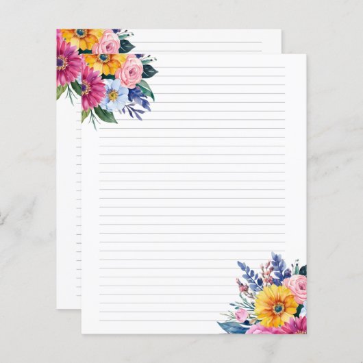 Papier de papeterie à fleurs mélangées (Devant / Derrière)